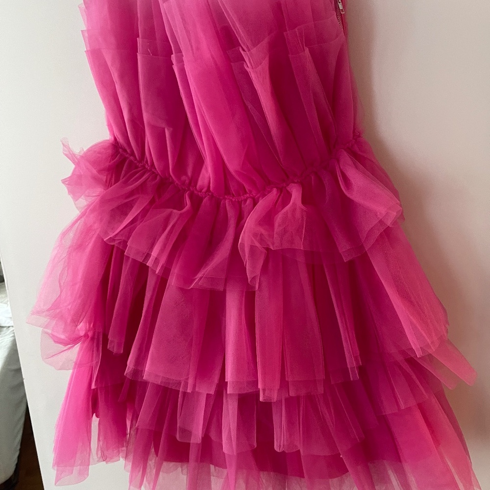 Lulus Tulle Intentions Hot Pink Strapless Dress, M